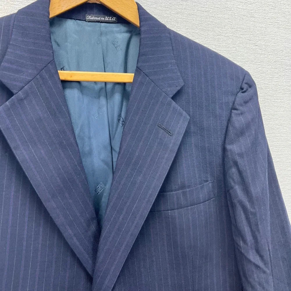 Daks London New York Wool‎ Blazer VTG Mens Navy Pinstripe Suit Jacket 44R USA